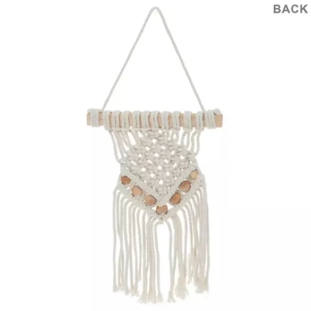 Cream Macramé Wall Hanging with Wooden Beads